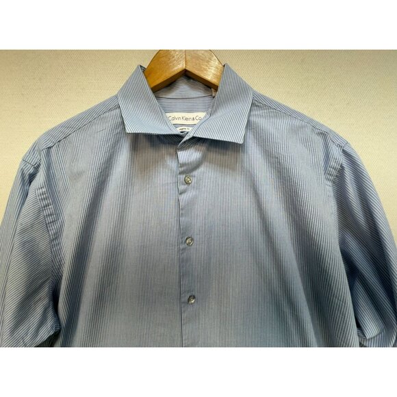 Calvin Klein & Co. Mens Dress Shirt Size L Blue Striped Long-Sleeve Workwear - Picture 7 of 12